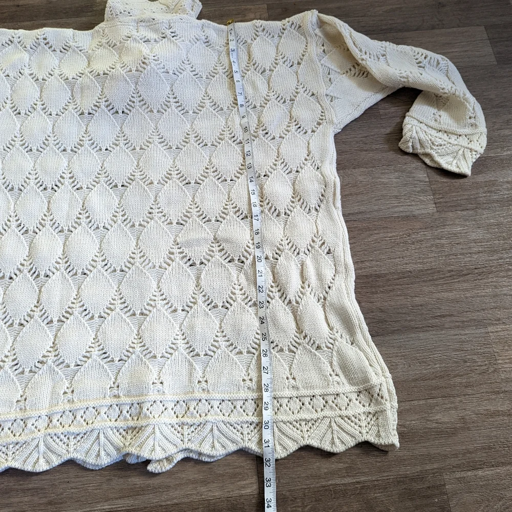 NWT Aran Crafts Ireland 100% Merino Wool Oatmeal Pointelle Knit Sweater Size XXL